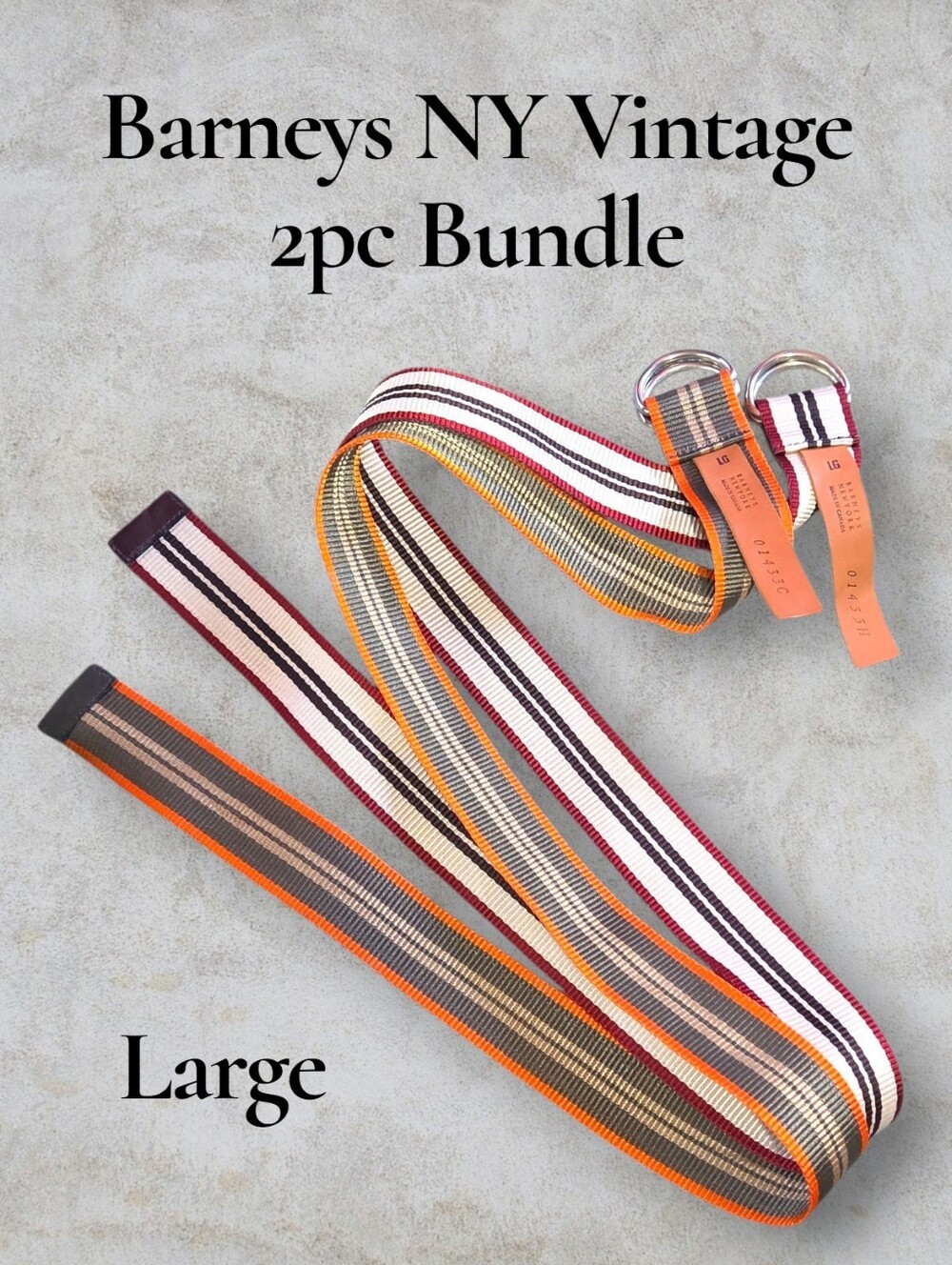 Barneys New York Vintage Striped Woven D-Ring Belts - 2 PC Bundle (Size Large)